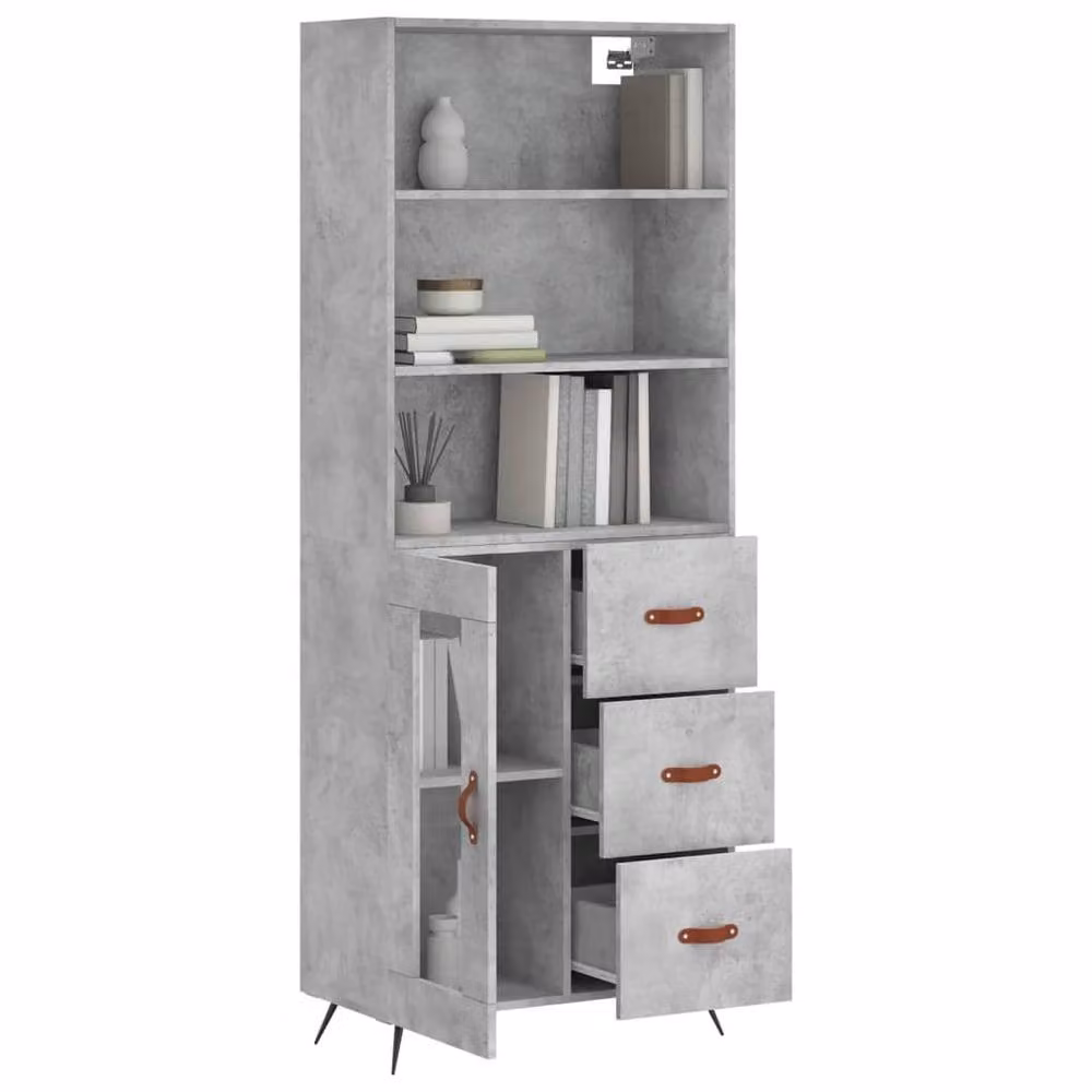 Berkfield Home Highboard in Concrete Grey, W/D/H: 69.5 x 34 x 180 cm – 2