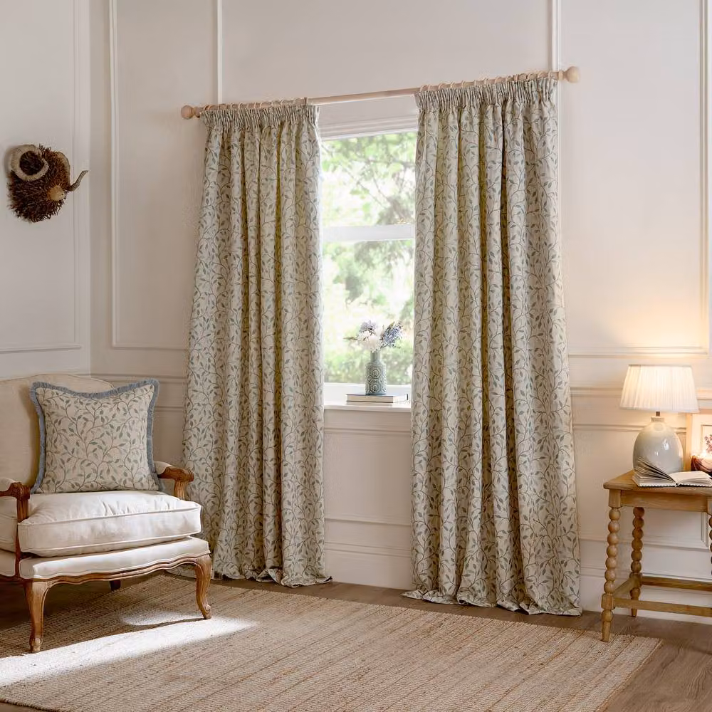 Voyage Maison Cervino Blue Jacquard Floral Pencil Pleat Curtain Pair, Width: 117 cm, Drop: 137 cm – 2