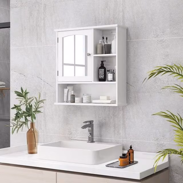 Kleankin White Wall Mounted Bathroom Storage Cabinet with Mirror and Internal Shelves