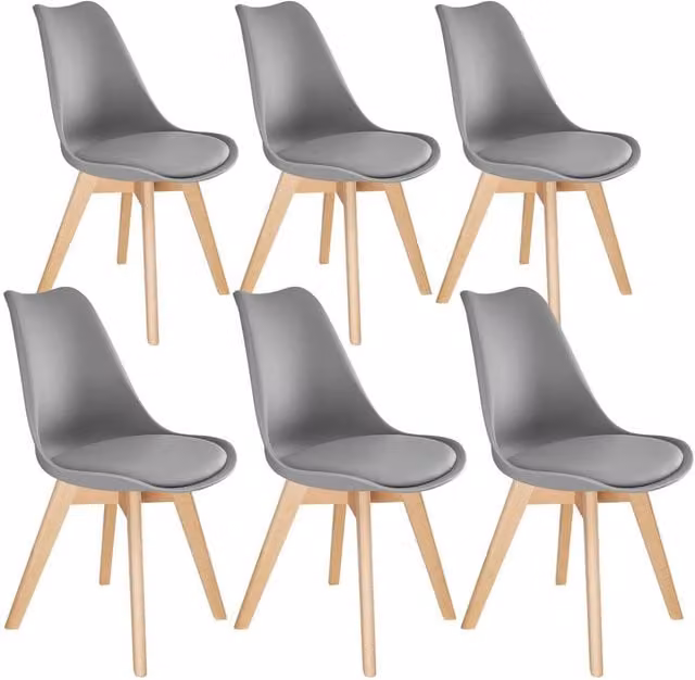 tectake Set of 6 Scandinavian Design Dining Chairs with Wood Legs in Grey – 5