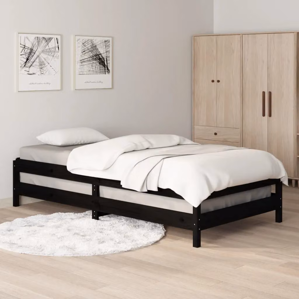 Berkfield Home Stack Bed in Black Solid Pine Wood, W/D/H: 75 x 190 cm – 3