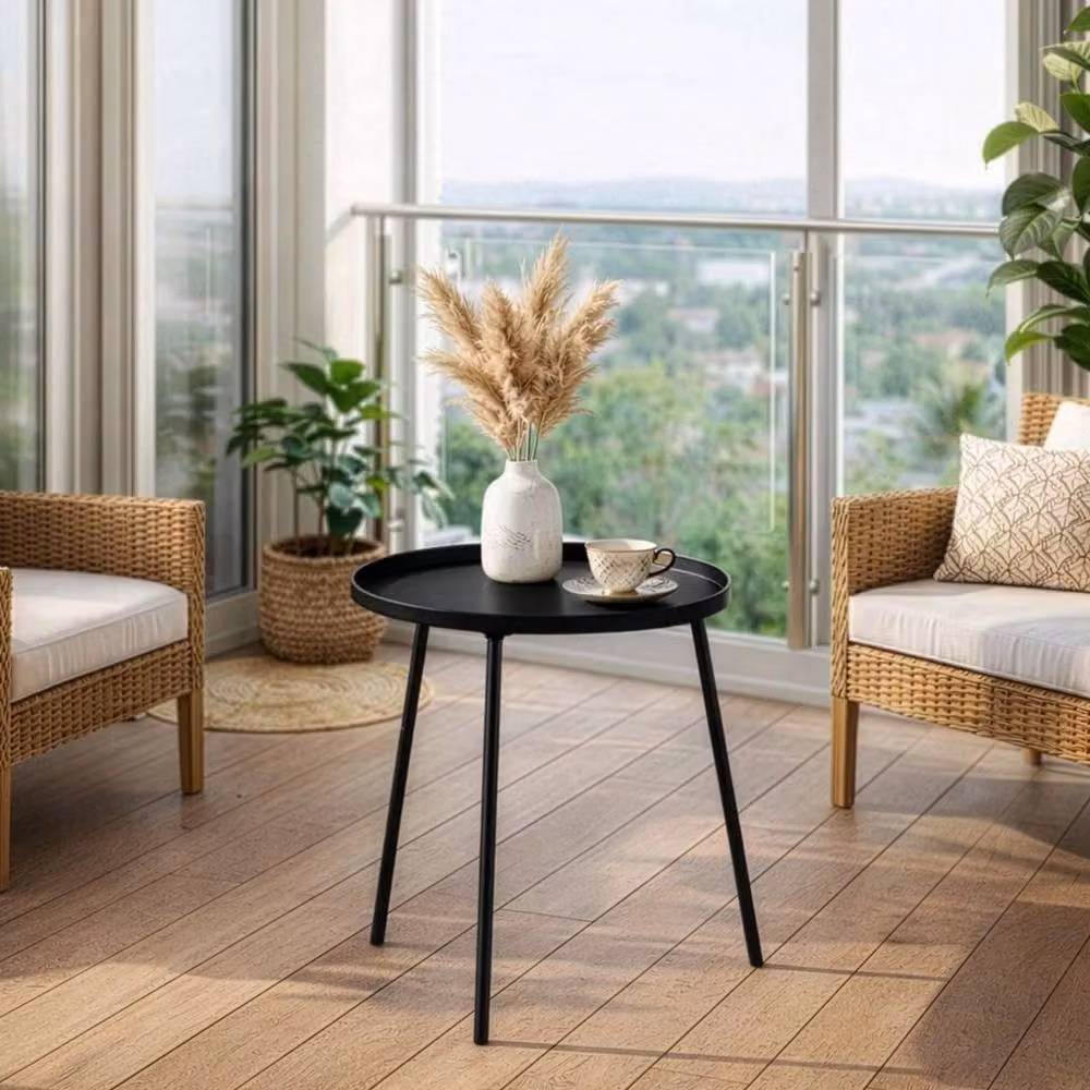 KORVIXA Black Round Metal Side Table – 3