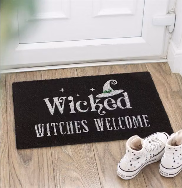 Gloriously Good Wicked Witches Welcome Halloween Doormat, Black