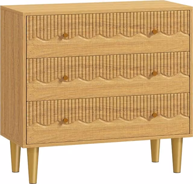 HOMCOM 3 Drawer Chest of Drawers with Steel Frame in Brown Oak