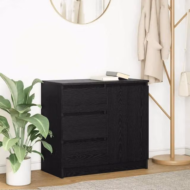 Berkfield Home Modern Sideboard with Drawer in Black Oak, W/D/H: 71 x 35 x 65 cm – 1