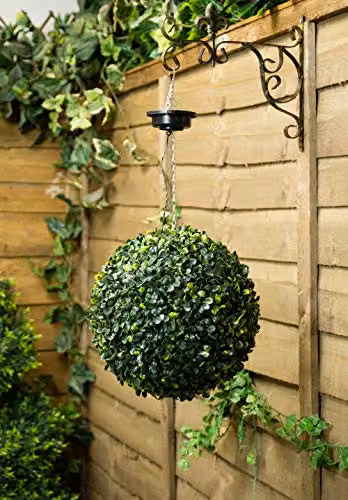 Primrose Pair of Green Solar Powered LED Artificial Buxus Topiary Balls, Diameter: 28 cm – 3