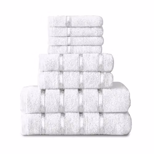 GC Gaveno Cavailia 8 Piece White Cotton Towel Set, 450 GSM Quick Dry Absorbent Towels including 4x Face Towels, 2x Hand Towels and 2x Bath Towels