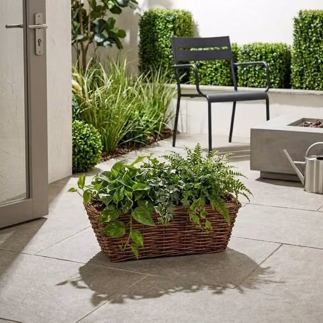 Garden Greatness Artificial Rattan Outdoor Planter Basket in Beige, Sand and Brown