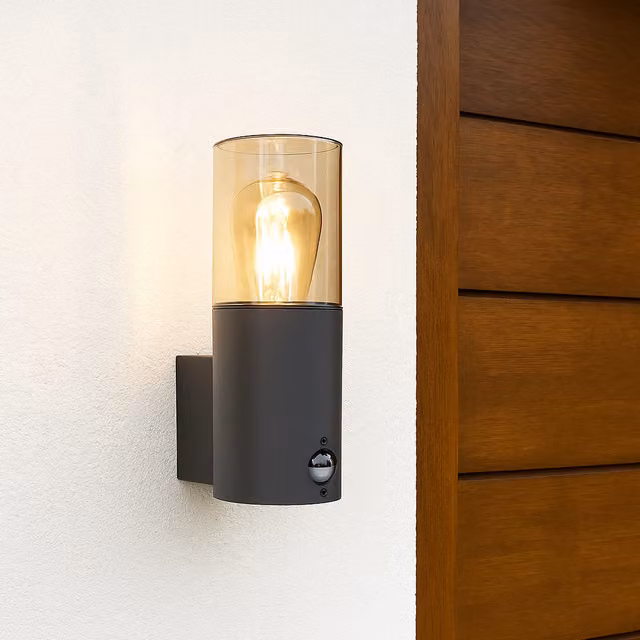 CGC Interiors Bluebell Dark Grey Cylinder Wall Light with PIR Motion Sensor