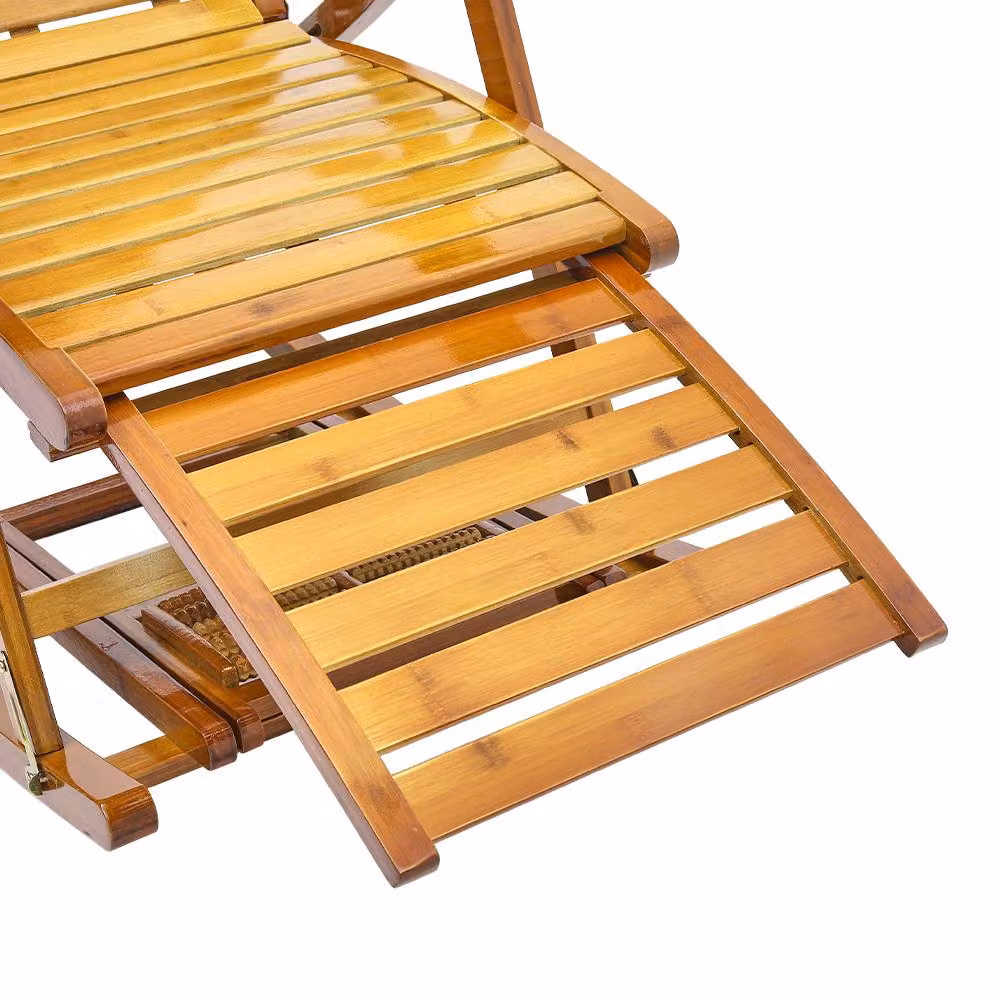 Living and Home Bamboo Foldable Recliner Rocking Chair in Natural Brown with Adjustable Headrest and Armrests – 2