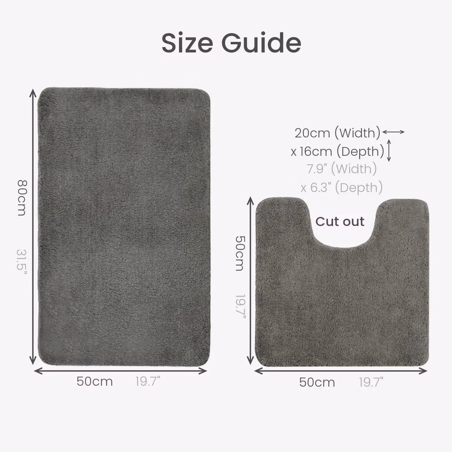 Allure Bath Fashions Non-Slip Microfibre Bath Mat and WC Pedestal Mat Set in Grey – 6