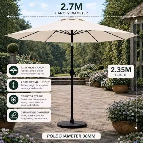 GlamHaus Tilting Garden Parasol with Solar LED Lights and Protective Cover, Beige – 2