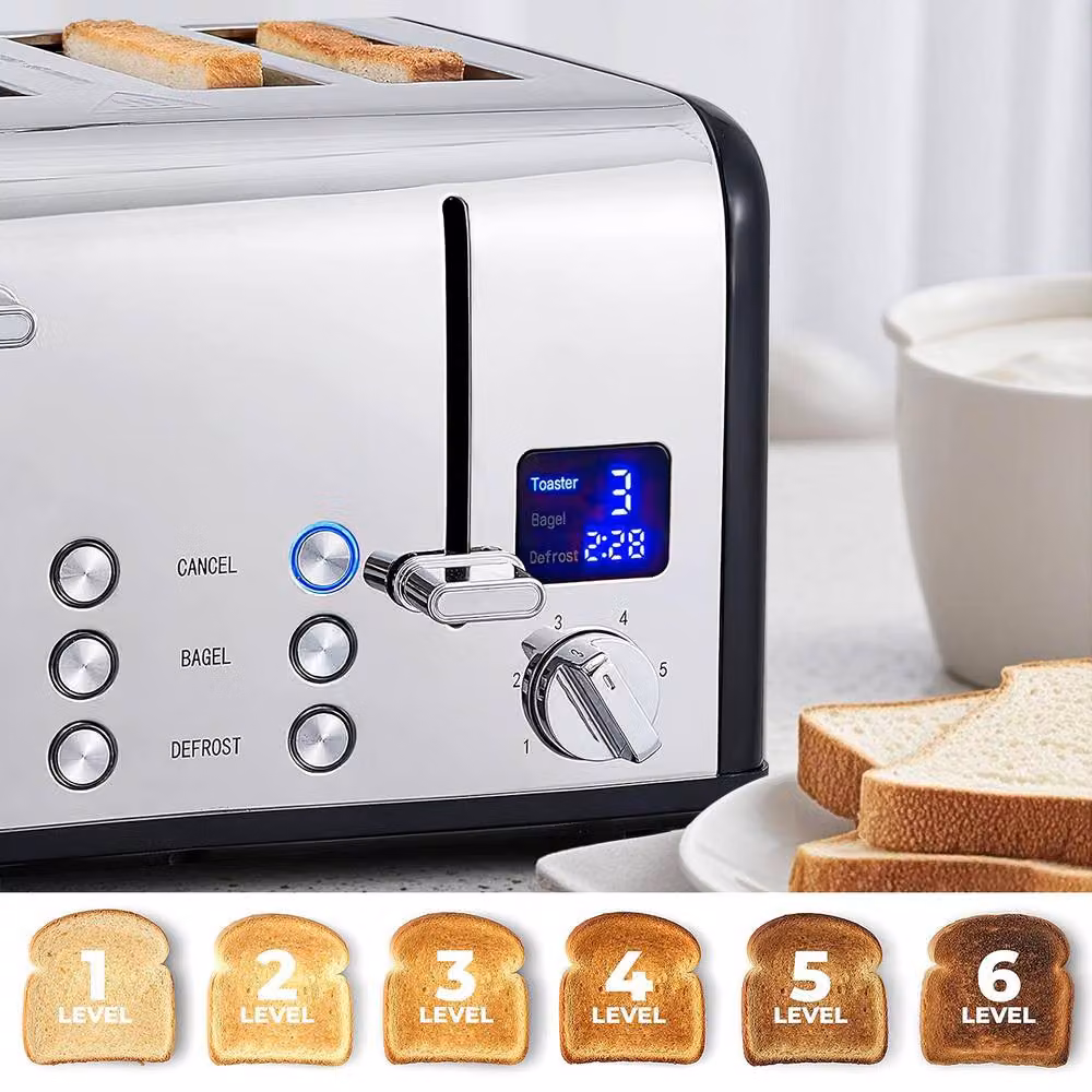 Cusimax Sleek 4 Slice Stainless Steel Toaster with Digital LED Display in Black – 7