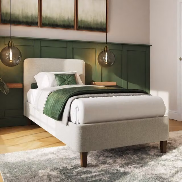 GFW Addison Upholstered Single Bed Frame in Grey, W/D/H: 103.5 x 90 x 200 cm