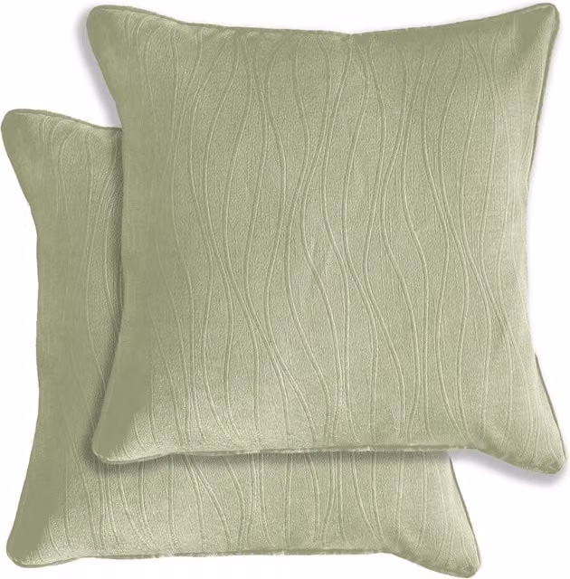 Enhanced Living Goodwood Textured Wave Pattern Cushion Covers, Pair, Green and Silver, W/D/H: 43 x 43 x 43 cm