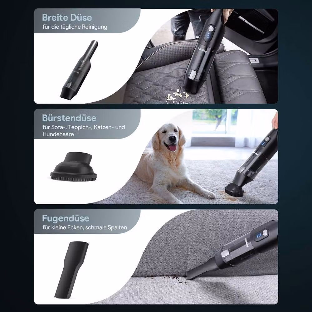 Bagotte Rechargeable Handheld Vacuum Cleaner in Grey with Charging Station and Display – 4