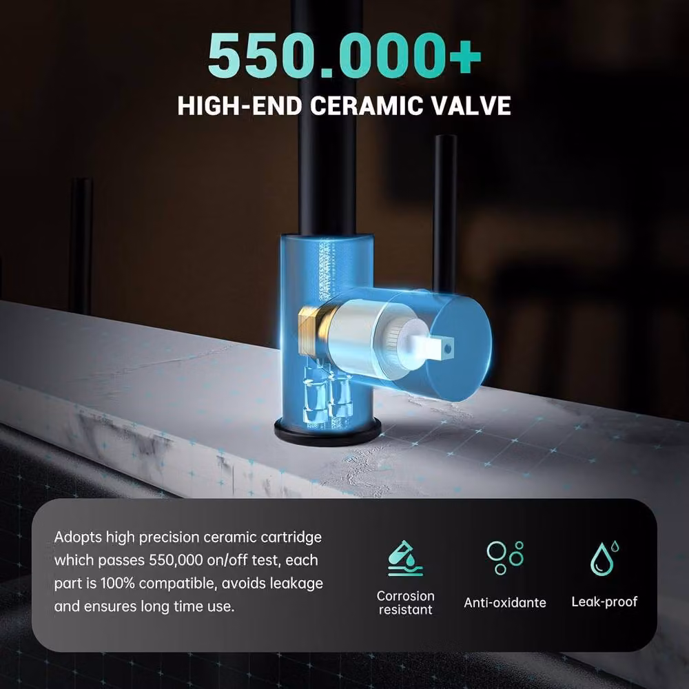 JANLEMNY Matte Black Pull-Down Spring Kitchen Mixer Tap with Dual-Mode Sprayer and Single Lever Control – 4