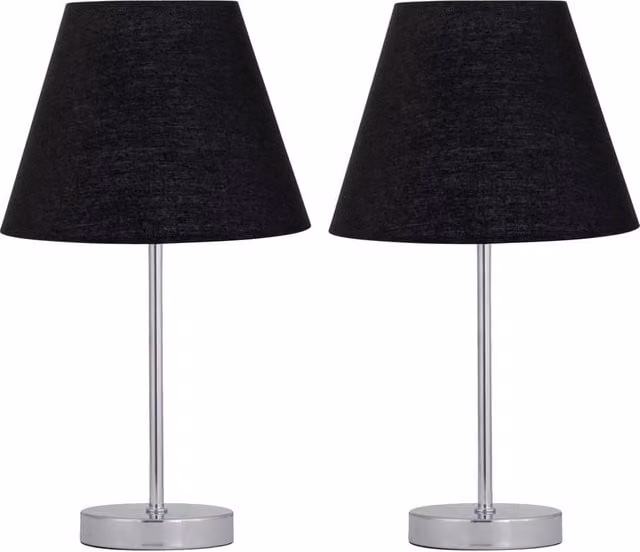 First Choice Lighting Set of 2 Chrome Touch Operated Dimmable Table Lamps with Black Fabric Shades