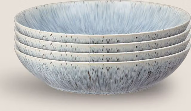 Denby Halo Speckle Pasta Bowls Set of 4 in Blue Mix Stoneware