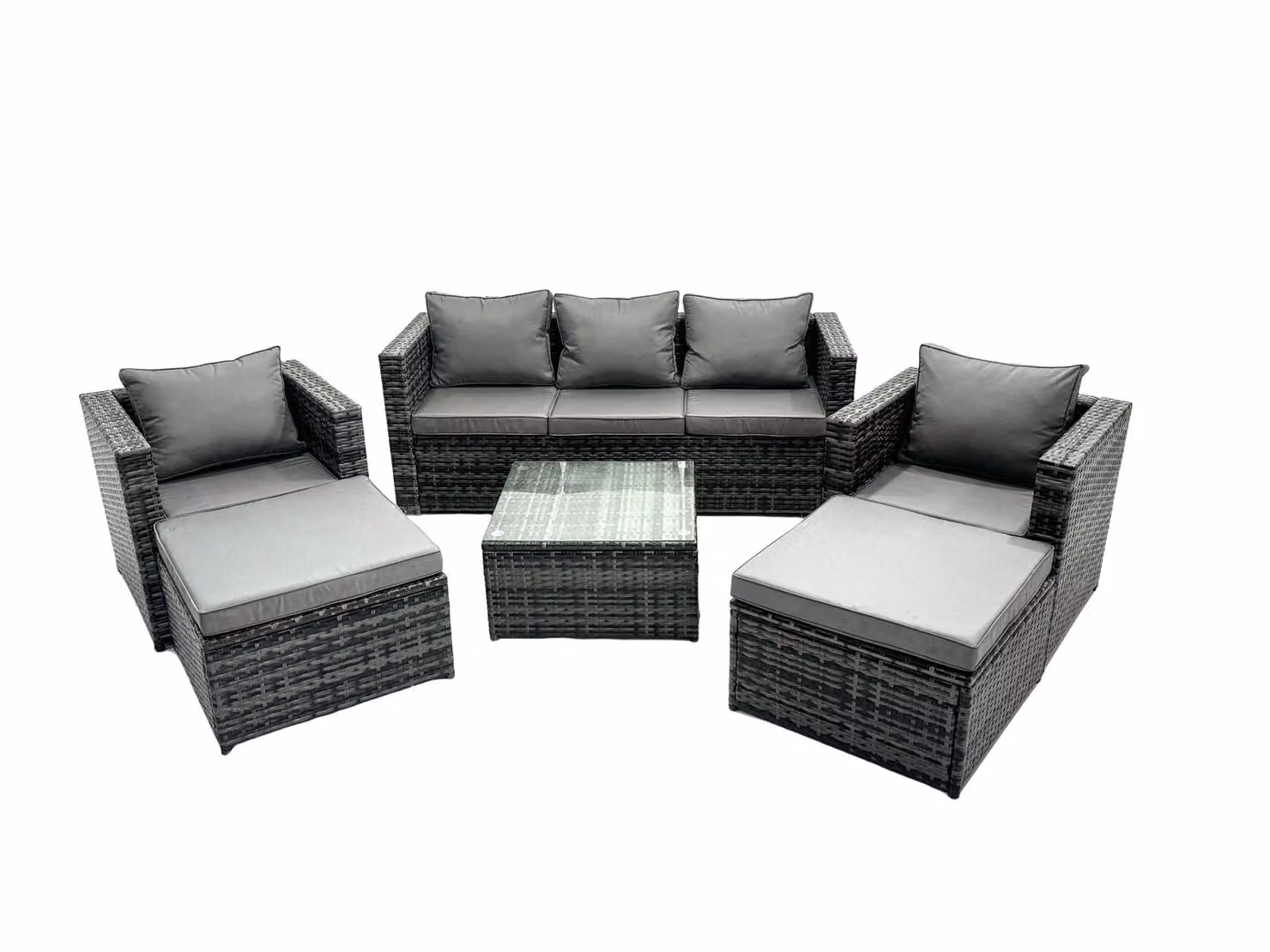 Fimous 7 Seater Patio Lounge Sofa Set in Dark Grey with Upholstered Cushions and Ottomans – 2