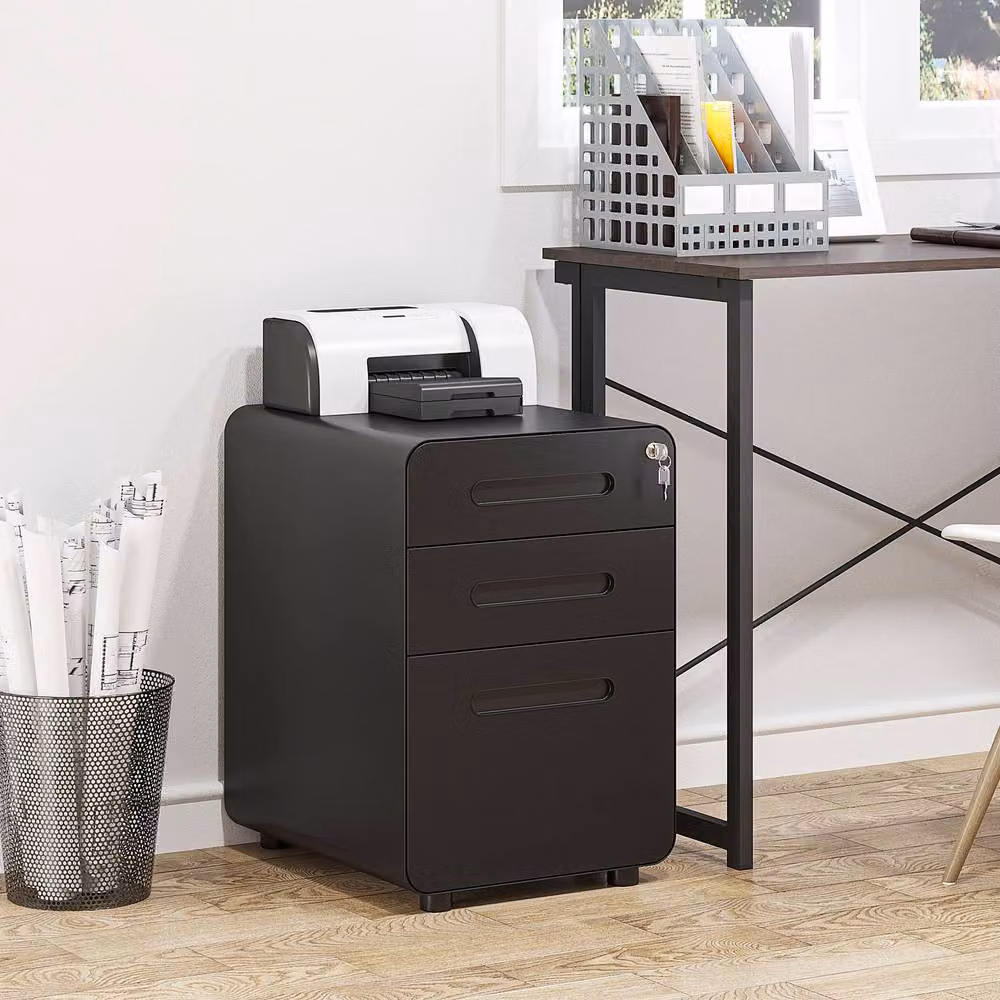 Rolipo Black Metal 3-Drawer Lockable Vertical Filing Cabinet with Anti-Tilt Design and Suspension Files for Home Office – 2