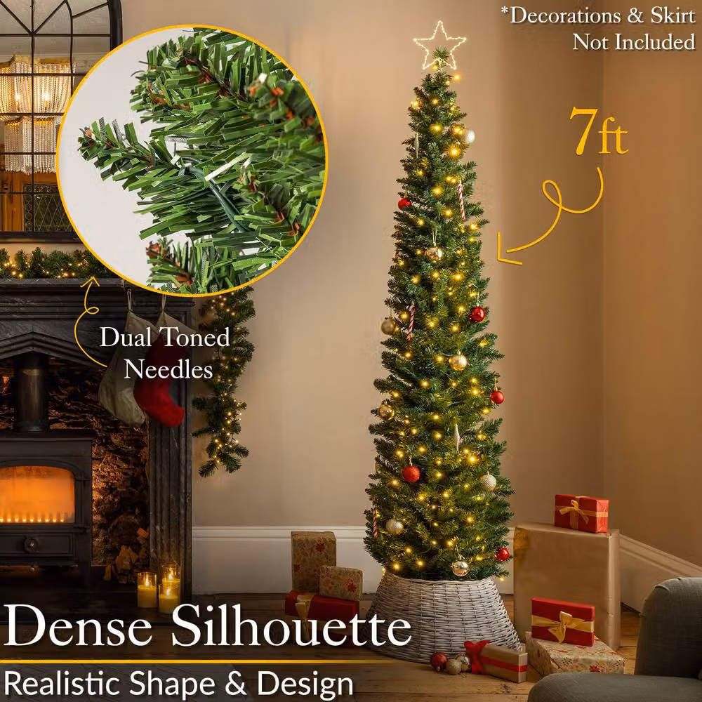 Christow Pre Lit Slim Pencil Christmas Tree with Colour Switch and Timer in Green – 2