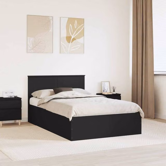 Berkfield Home Modern Bed Frame with Headboard in Black, Engineered Wood, W/D/H: 120 x 190 cm – 1