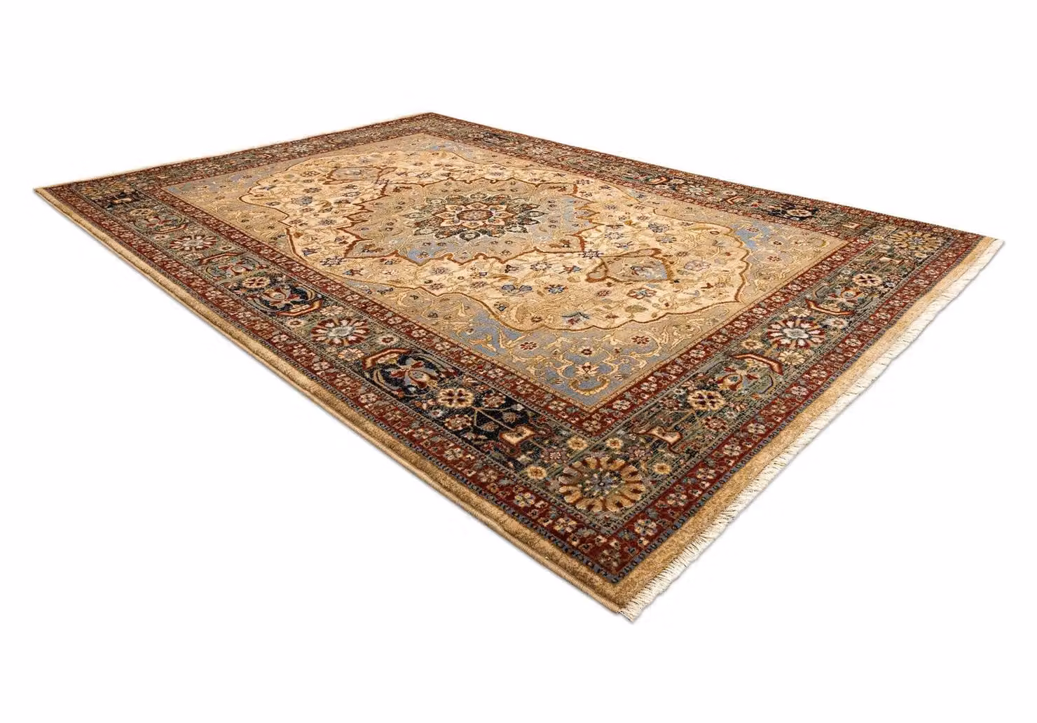 RugsX Wool Keshan Oriental Rug in Beige and Multicolour, W: 120 cm, D: 145 cm – 2