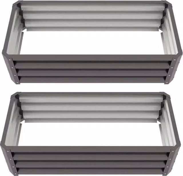 Havendro Set of 2 Galvanised Steel Raised Garden Bed Planter Boxes in Grey