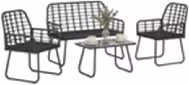 Nordara Black Rattan Garden Furniture Set with Upholstered Cushions and Powder Coated Steel Frame