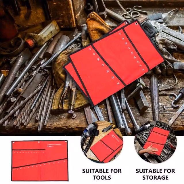 SPETLEK 25 Pocket Red Canvas Spanner Wrench Tool, W/H: 52 x 25 cm