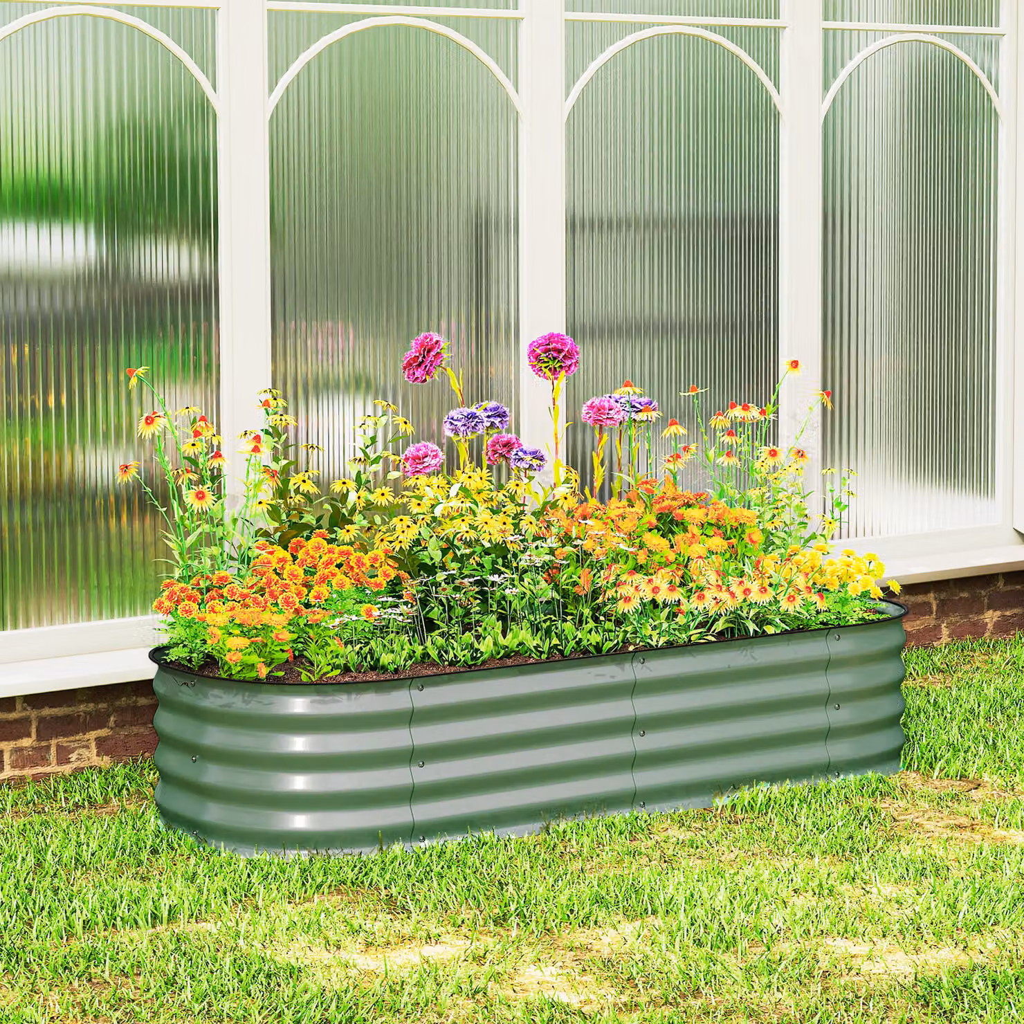 Outsunny Galvanised Steel Raised Garden Bed with Safety Edging in Grey – 2