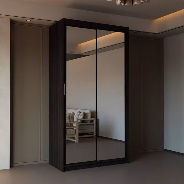 Sliding Wardrobes 4U Modern Double Sliding Door Wardrobe in Dark Brown, W/H: 90 x 200 cm – 1