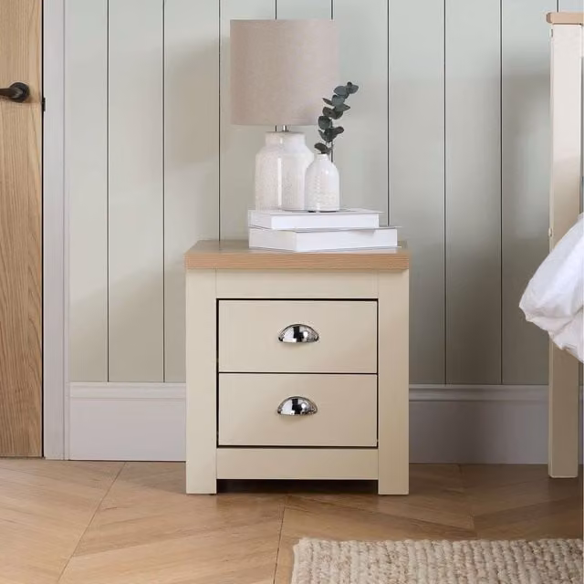 Birlea Highgate 2 Drawer Bedside Table in Cream and Oak