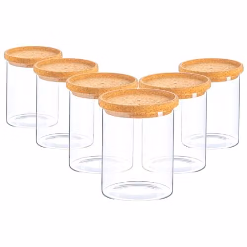 Argon Tableware Scandi Glass Storage Jars with Cork Lids, 0.75 l, 6 Pack, Transparent