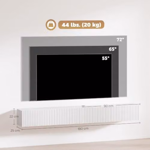 HOMCOM White Minimalist Wall Mounted Floating TV Unit for Televisions up to 72 Inch, W: 180 cm, D: 25 cm, H: 22 cm – 4