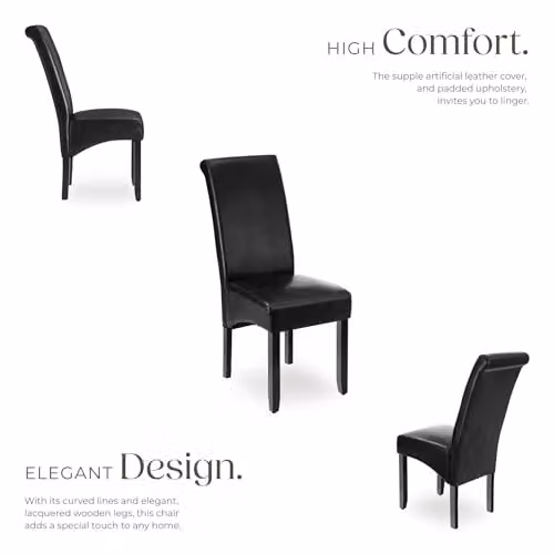 tectake Set of 6 Dining Chairs in Black with Synthetic Leather and Wood Legs – 5