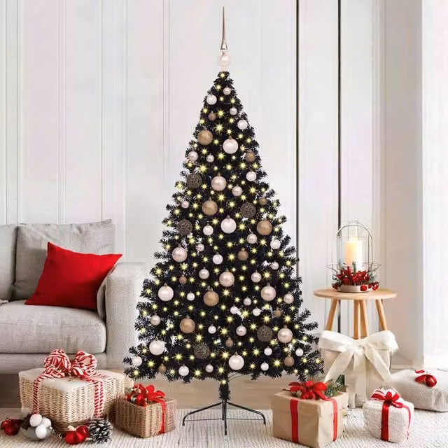 Berkfield Home Pre-lit Artificial Christmas Tree in Black, Height: 180 cm