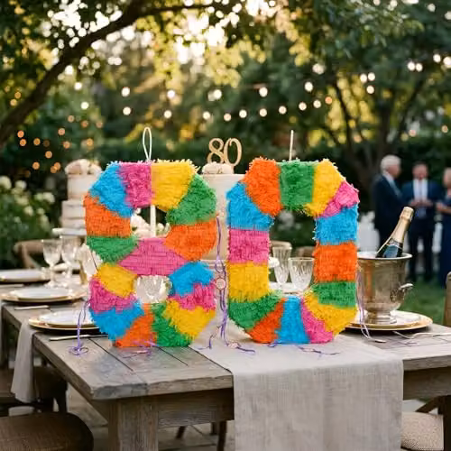 Fax Potato 80th Birthday Piñata Set with Blue Stick and Blindfold in Blue, Purple and Multicolour – 6
