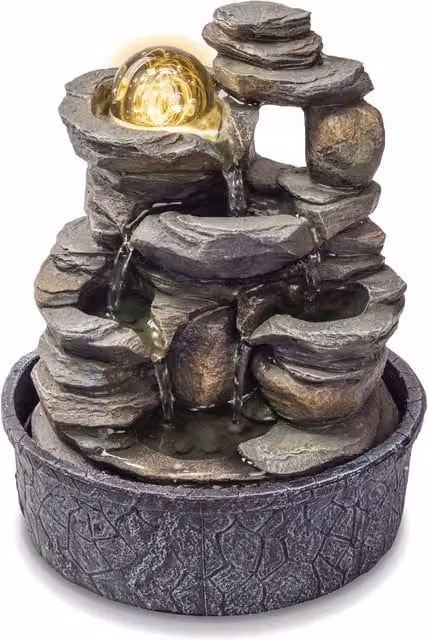 Valiant Fun Tabletop Water Fountain with LED Light in Beige and Grey – 1