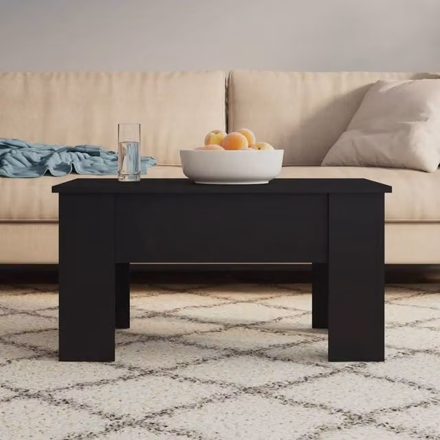 Berkfield Home Modern Black Rectangular Coffee Table with Lift Mechanism, W: 79 cm, D: 49 cm, H: 41 cm