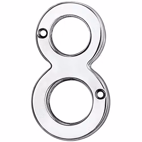 Loops Polished Chrome House Numeral Plaque, Silver, Height: 75 mm, Depth: 4 mm