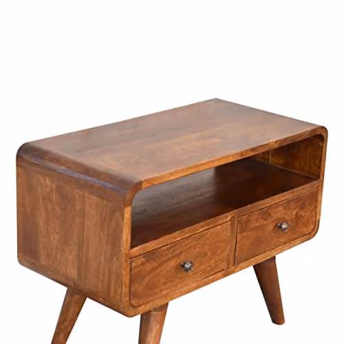 Artisan Furniture Modern Solid Mango Wood Mini Chestnut Curved Media Unit with 2 Drawers, Brown, W/D/H: 60.0 x 30.0 x 45.0 cm – 4