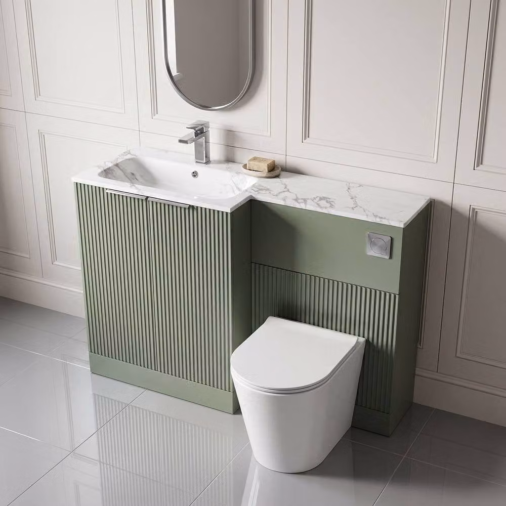 Balterley Tixall 2 Door Green Vanity WC Unit with Carrera Stone Basin, Left Hand, Width: 110 cm – 2