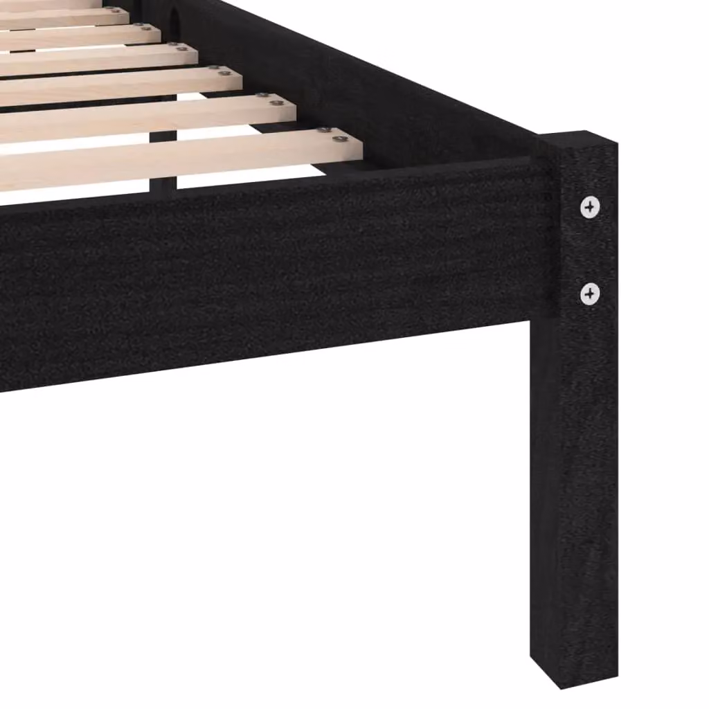Berkfield Home Modern Black Solid Wood Pine Bed Frame W/D/H: 200 x 200 cm – 3