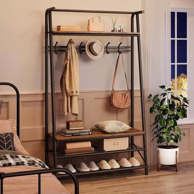 London Boutique Hall Tree with Bench and Shoe Rack in Brown, Width: 100 cm