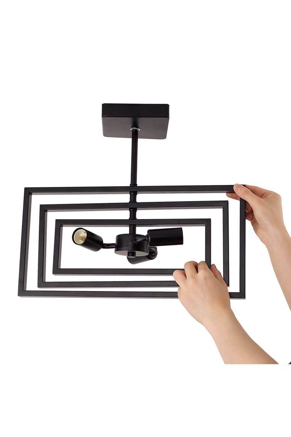 Living and Home 3-Light Industrial Semi-Flush Mount Ceiling Light in Black – 3