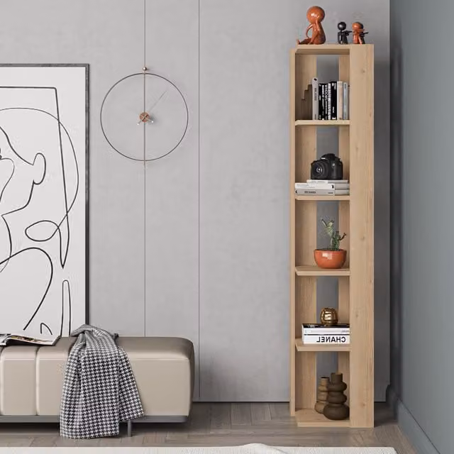 HOCUS PICUS 5 Tier Modern Corner Bookcase in Oak – 1
