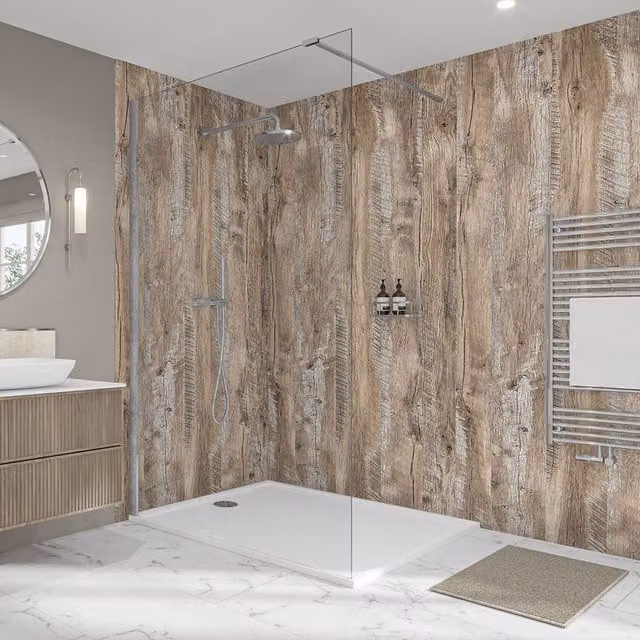 Wetwall Elite Rift Oak Tongue and Groove Wood Look Shower Panel, Brown, W: 120 cm