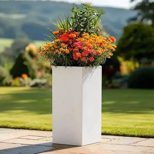 Access Garden Products Matte White Galvanised Steel Tall Square Planter Tub, Height: 75 cm